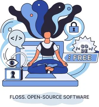 FLOSS open source software. Free product anyone can freely redistribute modify Stock Illustration