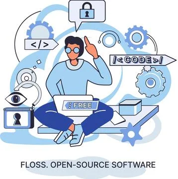 FLOSS open source software. Free product anyone can freely redistribute modify Stock Illustration