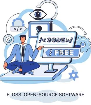 FLOSS open source software. Free product anyone can freely redistribute modify Stock Illustration