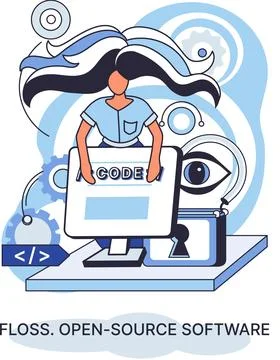 FLOSS open source software. Free product anyone can freely redistribute modify Illustrazione stock