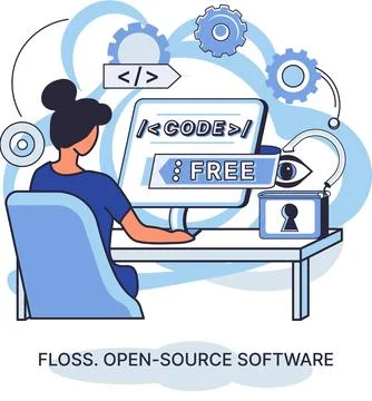 FLOSS open source software. Free product anyone can freely redistribute modify Stock Illustration