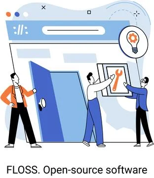 FLOSS open source software. Free product anyone can freely redistribute modify Stock Illustration