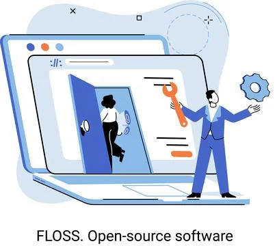 FLOSS open source software. Free product anyone can freely redistribute modify Stock Illustration