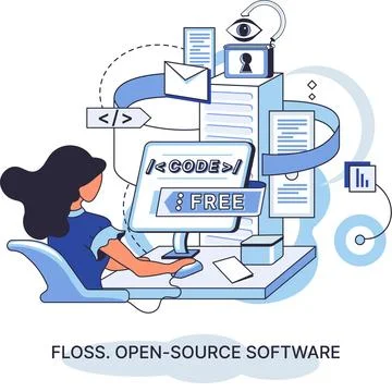 FLOSS open source software. Free product anyone can freely redistribute modify Stock Illustration