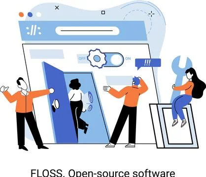 FLOSS open source software. Free product anyone can freely redistribute modify 스톡 일러스트