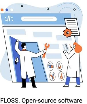 FLOSS open source software. Free product anyone can freely redistribute modify Stock Illustration