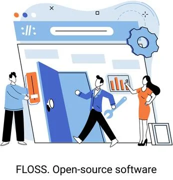 FLOSS open source software. Free product anyone can freely redistribute modify Stock Illustration