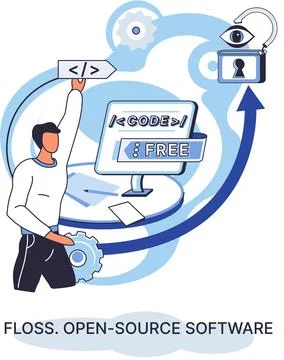 FLOSS open source software. Free product anyone can freely redistribute modify Stock Illustration