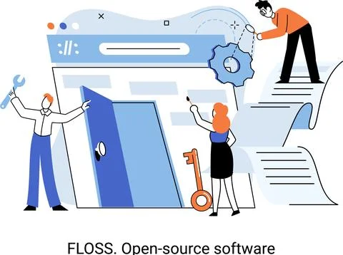 FLOSS open source software. Free product anyone can freely redistribute modify Illustrazione stock