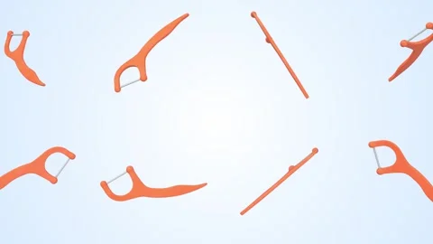 Floss Picks Falling on a Light Blue Background. Stylized Floss Picks 3D. 4K Stock Footage 308195237