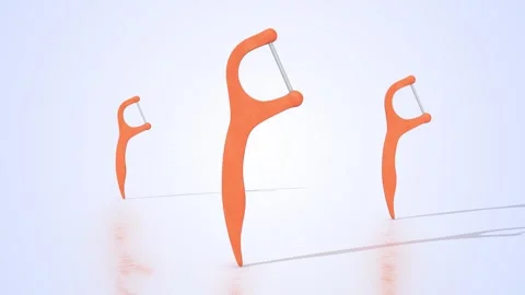 Floss Picks on a Light Reflective Floor. Stylized Floss Picks 3D Animation. 4K Video stock 308195245