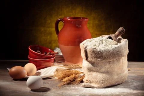 Flour and eggs. Stock Photos