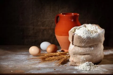 Flour and eggs. Stock Photos