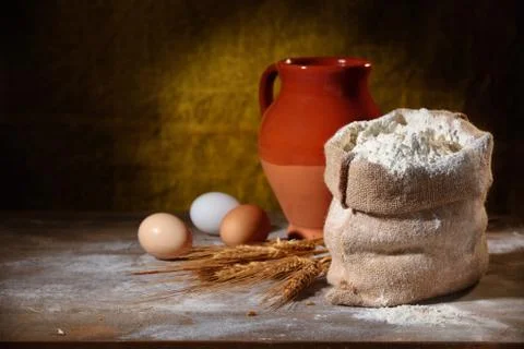 Flour and eggs. Stock Photos