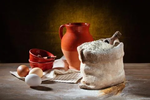 Flour and eggs. Stock Photos