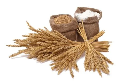 Flour and wheat ears Stock Photos