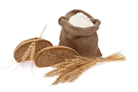 Flour and wheat grain with bread Stock Photos