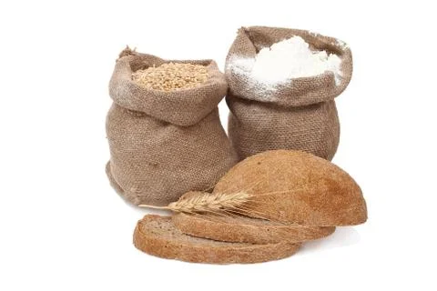 Flour and wheat grain with bread Stock Photos