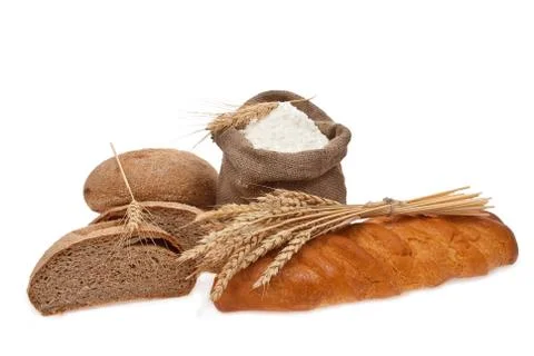 Flour and wheat grain with bread Stock Photos