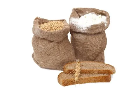 Flour and wheat grain with bread Stock Photos