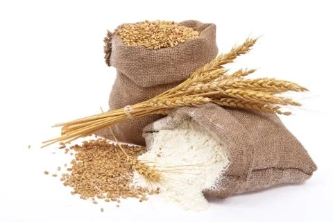 Flour and wheat grain Stock Photos