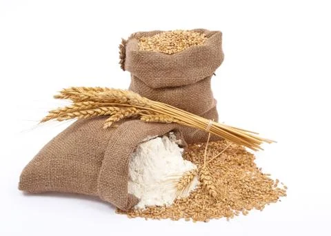 Flour and wheat grain Stock Photos