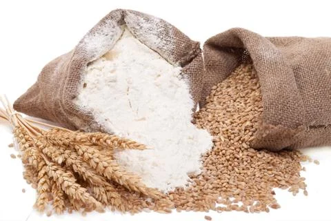 Flour and wheat grain Stock Photos