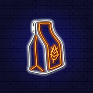 Flour for Baking. Wheat package. Glowing Neon Linear Design Element Stock Illustration