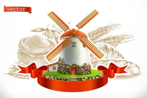 Flour. Bread and wheat. Old style. Engraving vector icon set Stock Illustration