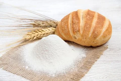 Flour, bread and wheat Stock Photos