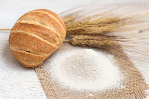 Flour, bread and wheat Stock Photos