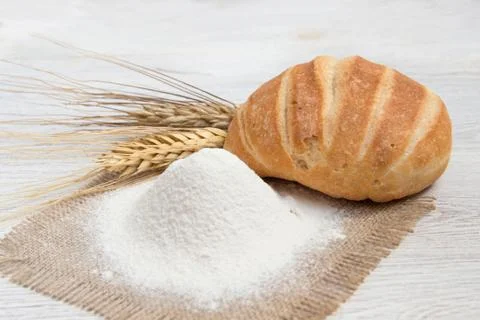 Flour, bread and wheat Stock Photos