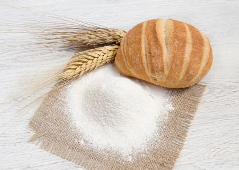 Flour, bread and wheat Stock Photos