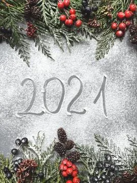 Flour Christmas background with copyspace. Happy new year 2021 Stock Photos