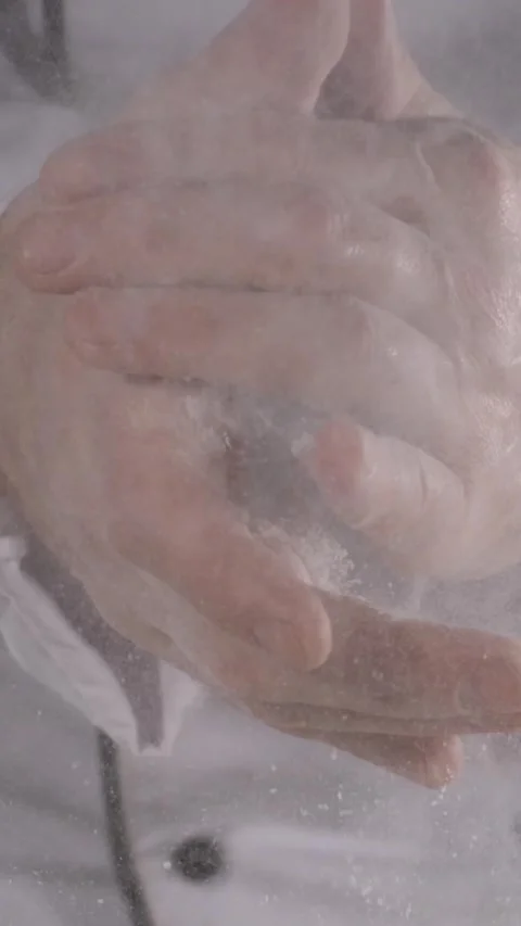 Flour-covered hands clapping, cooking and baking concept Stock Footage 343288667