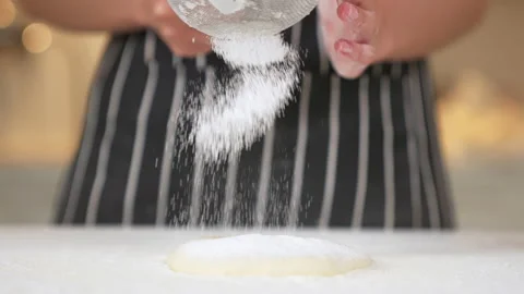 Flour drop on the table with for making various desserts. 스톡 동영상 153899033