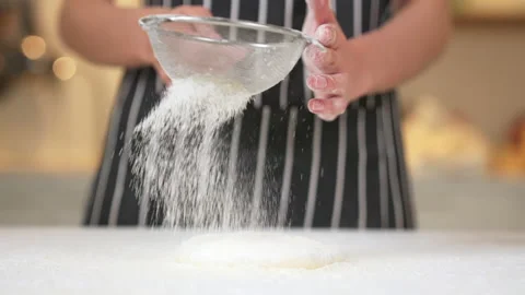 Flour drop on the table with for making various desserts. 스톡 동영상 153971797