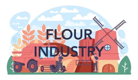 Flour industry typographic header. Modern grain harvest Stock Illustration