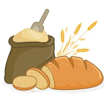 Flour sack and bread. Vector illustration Stock Illustration