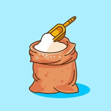 Flour in sack  with scoop vector illustration cartoon design Stock Illustration