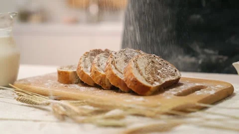 Flour Sprinkles Pieces Of Bread Stock-Footage 273500528