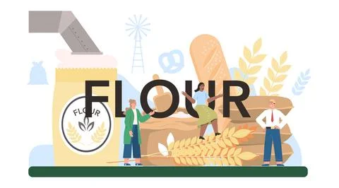 Flour typographic header. Modern grain processing industrial factory Stock Illustration