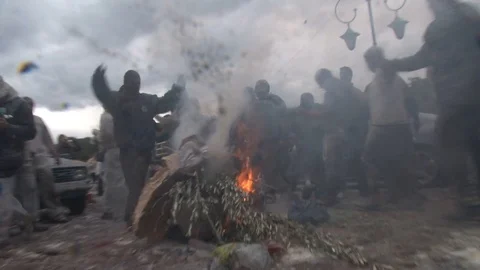 Flour wars people dancing general Stock Footage 87615679