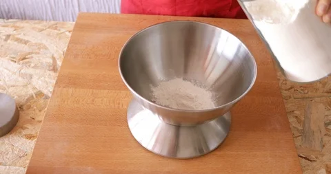 Flour weighting using electric scale, close-up Stock Footage 96748327