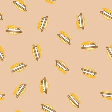 Flour wheat plate ears vector seamless pattern 스톡 일러스트