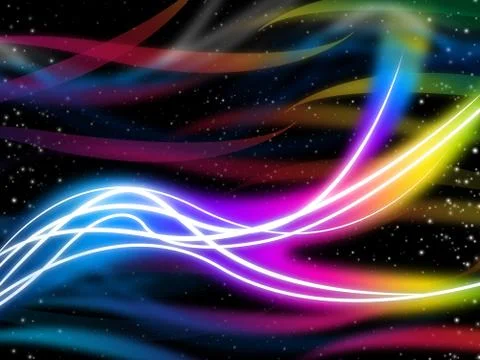 Flourescent swirls pattern shows glowing colors and stars. Stock Illustration