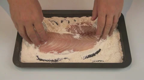 Flouring Fresh Sliced Fish Fillets Stock Footage 67825855
