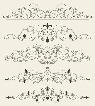 Flourish calligraphic design elements set. Page decoration symbols to embellish 스톡 일러스트