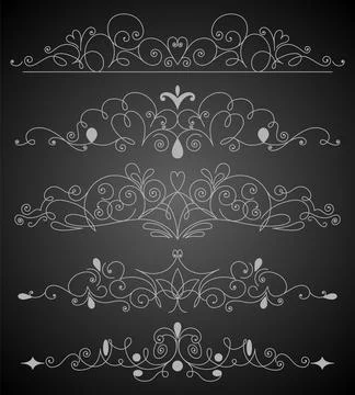 Flourish calligraphic design elements set. Page decoration symbols to embellish Stock Illustration