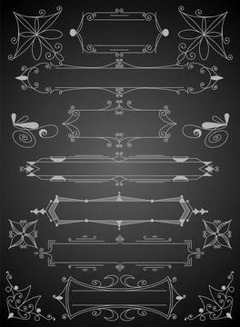 Flourish calligraphic design elements set. Page decoration symbols to embellish Stock Illustration